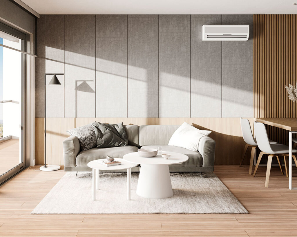 Render living de departamento de un dormitorio edificio bliss