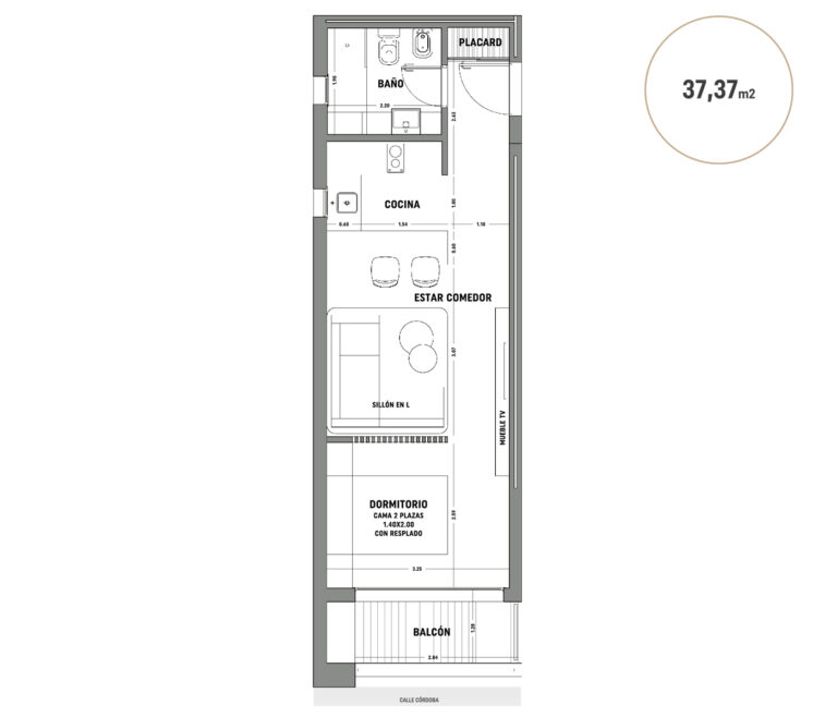 Planta bliss departamento monoambiente